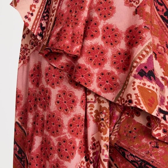 Free People Lennon Dress Boho Style Maxi Floral Print Coral Red NWT NEW Size XS - Picture 7 of 11